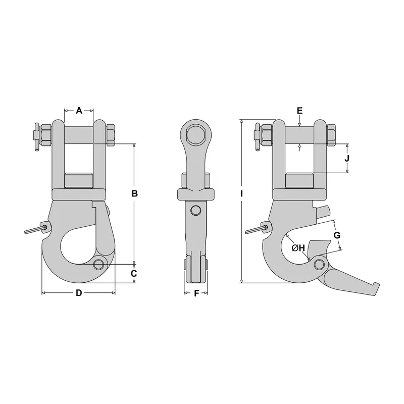 Tylaska TY2020L-C SS20L Clevis Bail Plunger Pin Lifting Hook